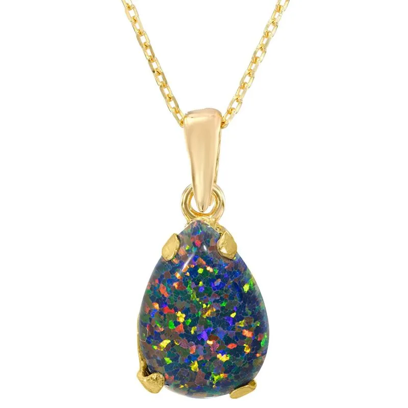 14K Yellow Gold Teardrop Black Opal Vencie Chain 7X10mm Pendant