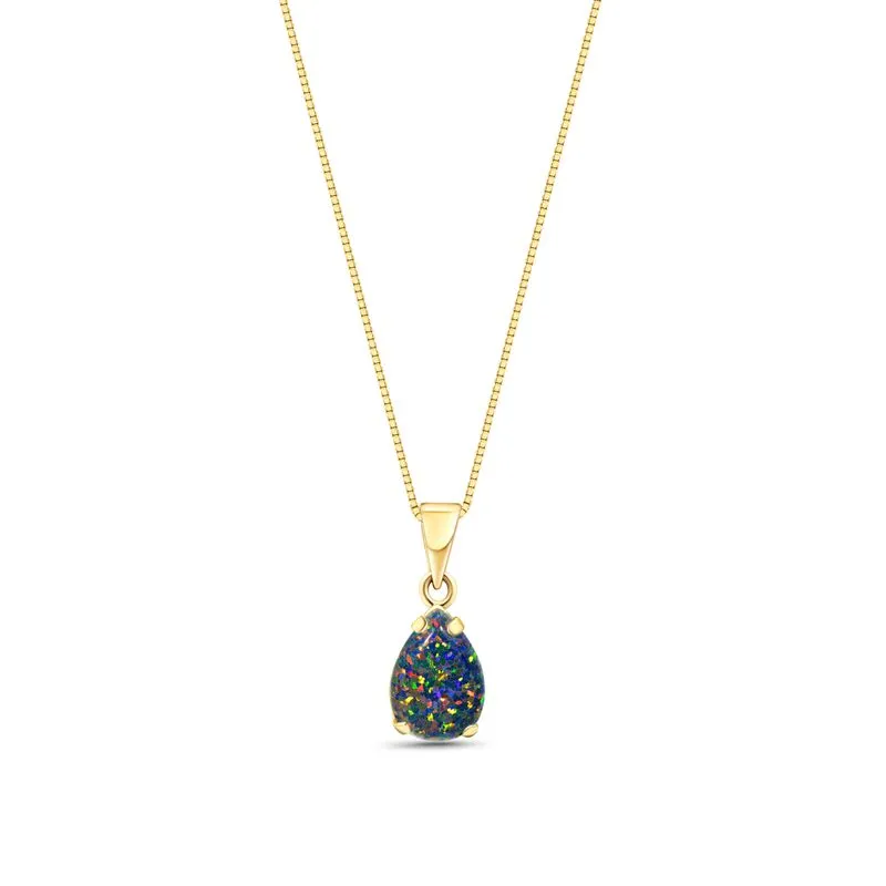 14K Yellow Gold Teardrop Black Opal Vencie Chain 7X10mm Pendant