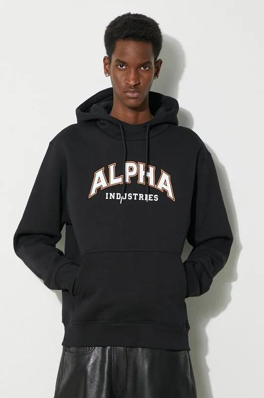 Alpha Industries sweatshirt College Hoody men's black color 146331