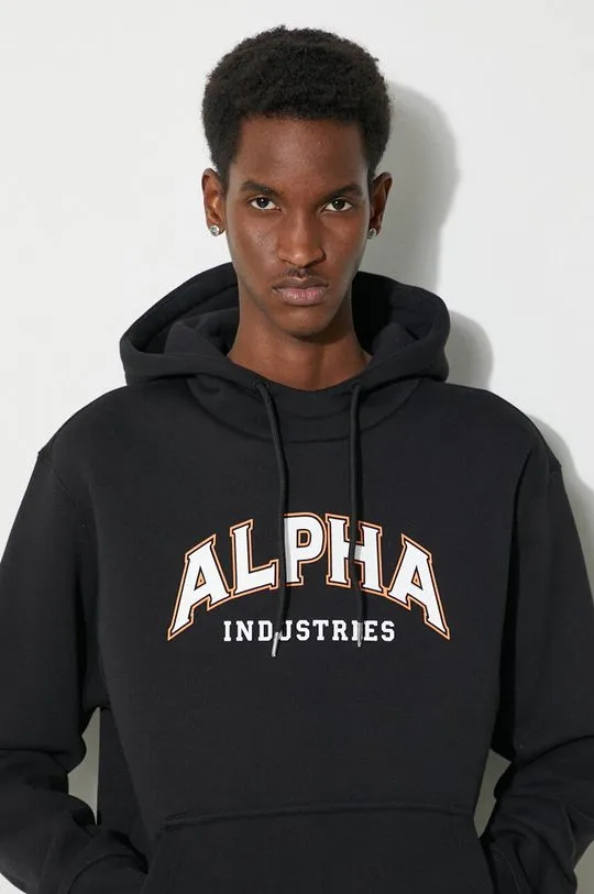 Alpha Industries sweatshirt College Hoody men's black color 146331