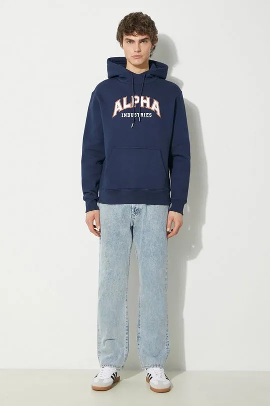 Alpha Industries sweatshirt College Hoody men's navy blue color 146331