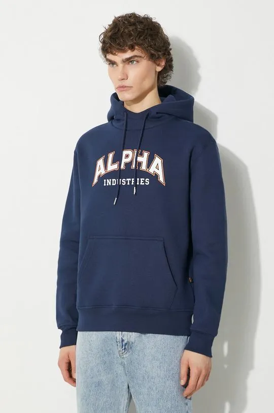 Alpha Industries sweatshirt College Hoody men's navy blue color 146331