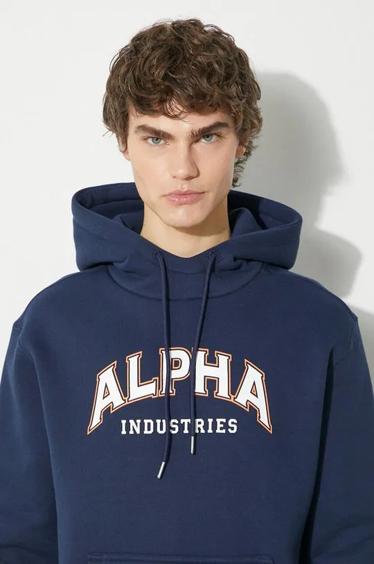 Alpha Industries sweatshirt College Hoody men's navy blue color 146331