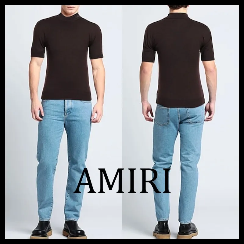 AMIRI  |Unisex Cashmere Silk Street Style Plain Short Sleeves Logo