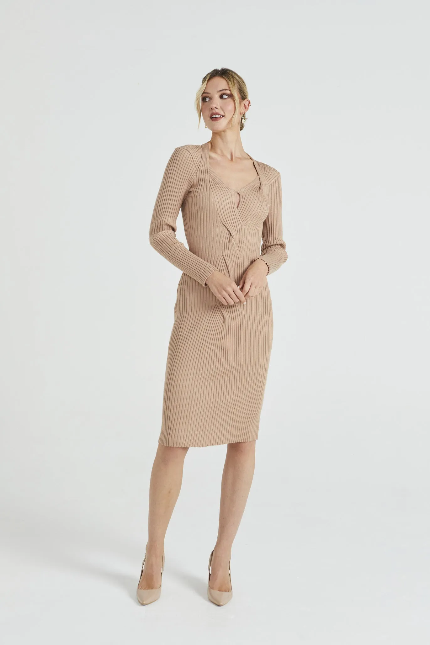 Angeleye Bodycon Ribbed Midi Dress