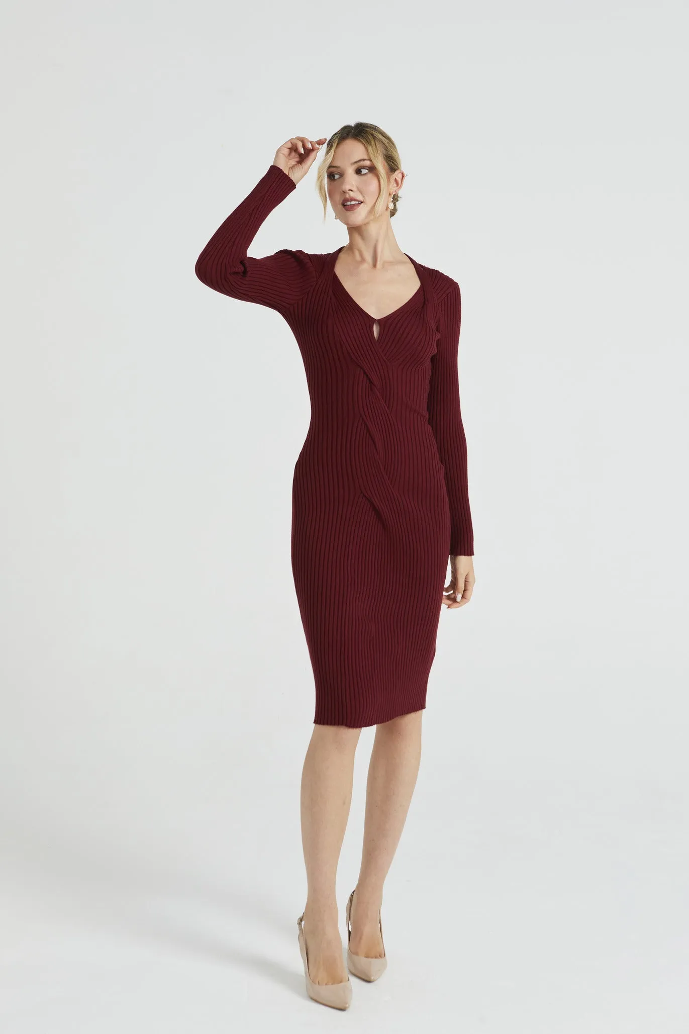 Angeleye Bodycon Ribbed Midi Dress