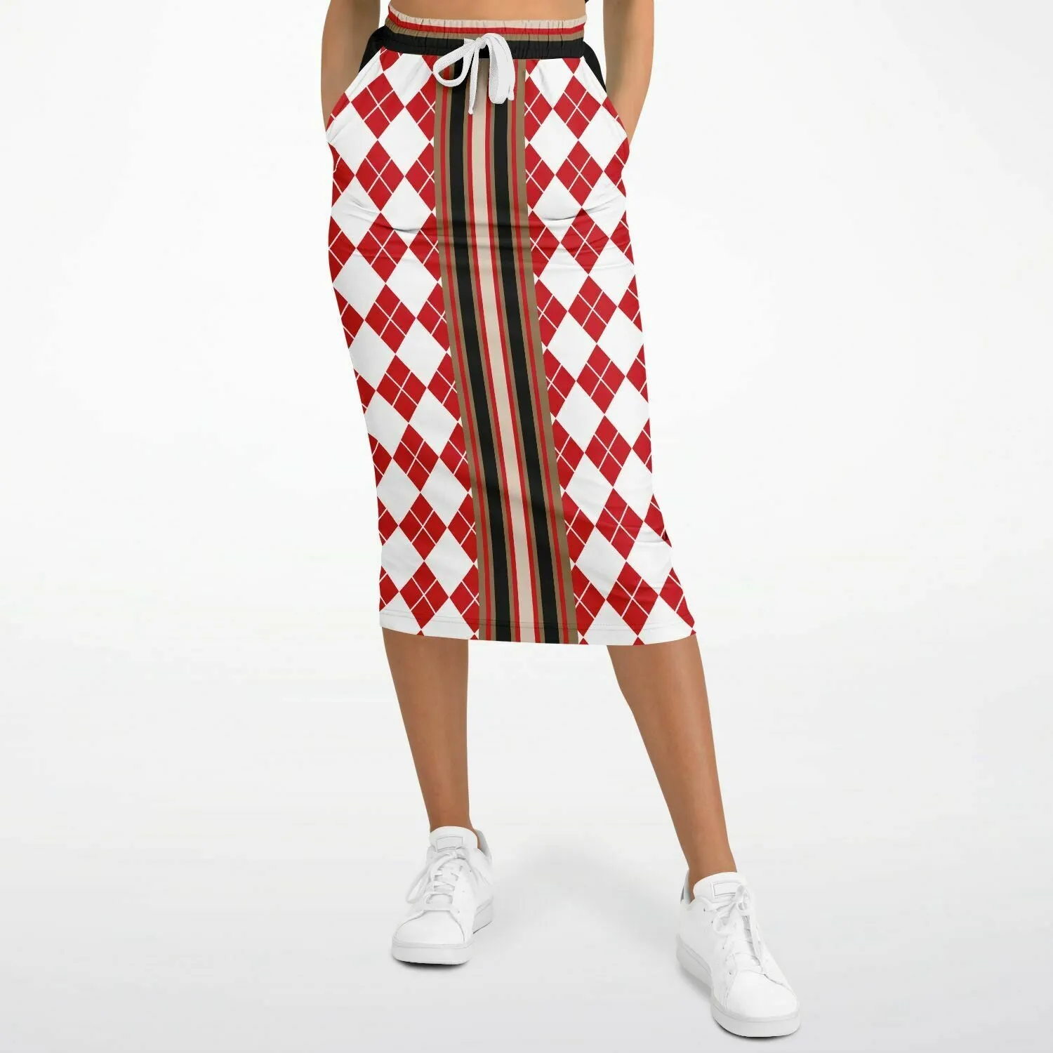 Argyle Me Eco-Poly Long Pocket Skirt - Red