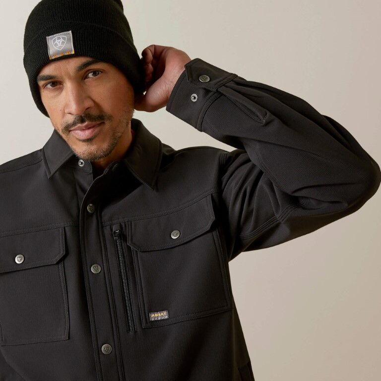 Ariat Men's Rebar DuraStretch Utility Softshell Shirt Jacket in Black