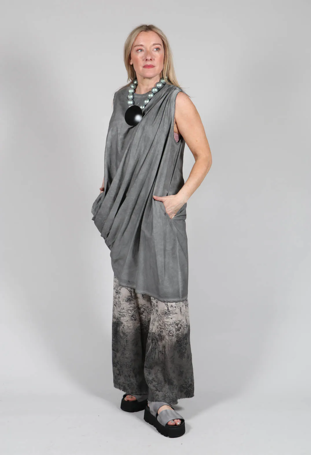 Asymmetrical Dress in Tela Paracadute Tinto Freddo Grey Storm