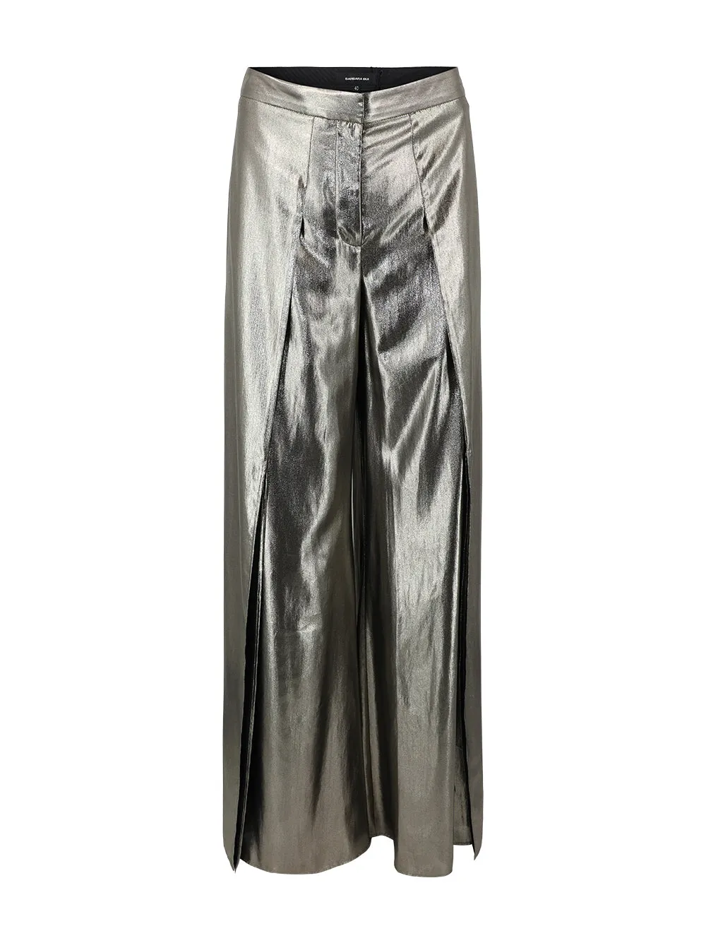 Barbara Bui Lamé Split Leg Culotte Trousers in Platinum