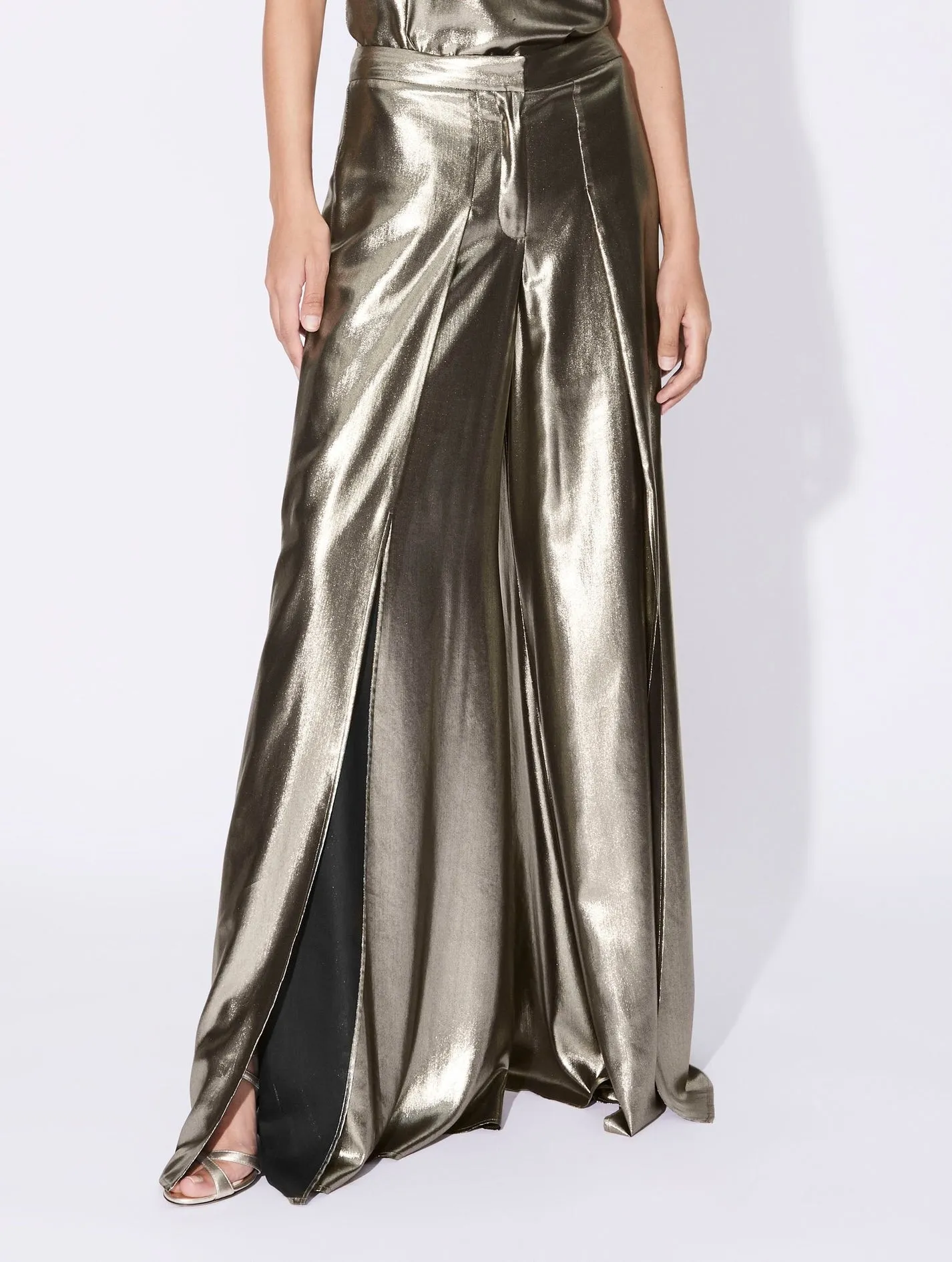 Barbara Bui Lamé Split Leg Culotte Trousers in Platinum