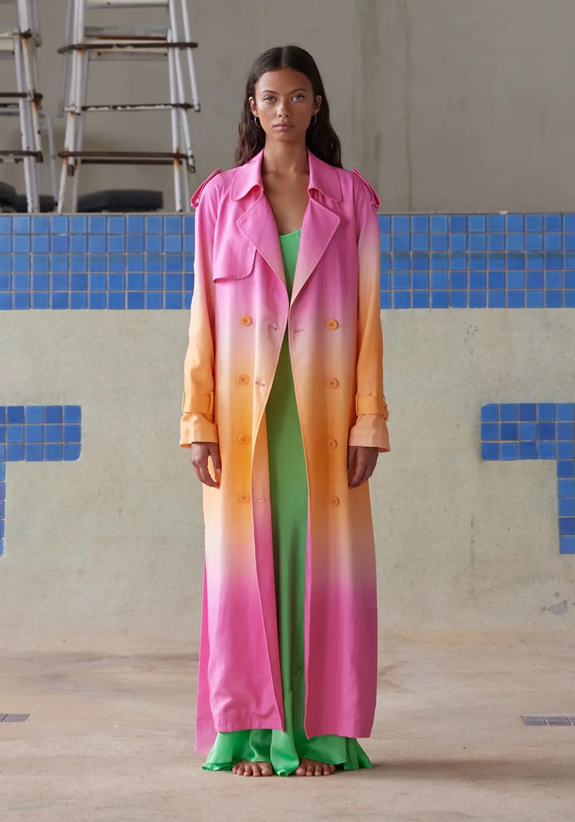 BEATRIX TRENCH COAT HOT PINK/NEON ORANGE OMBRE