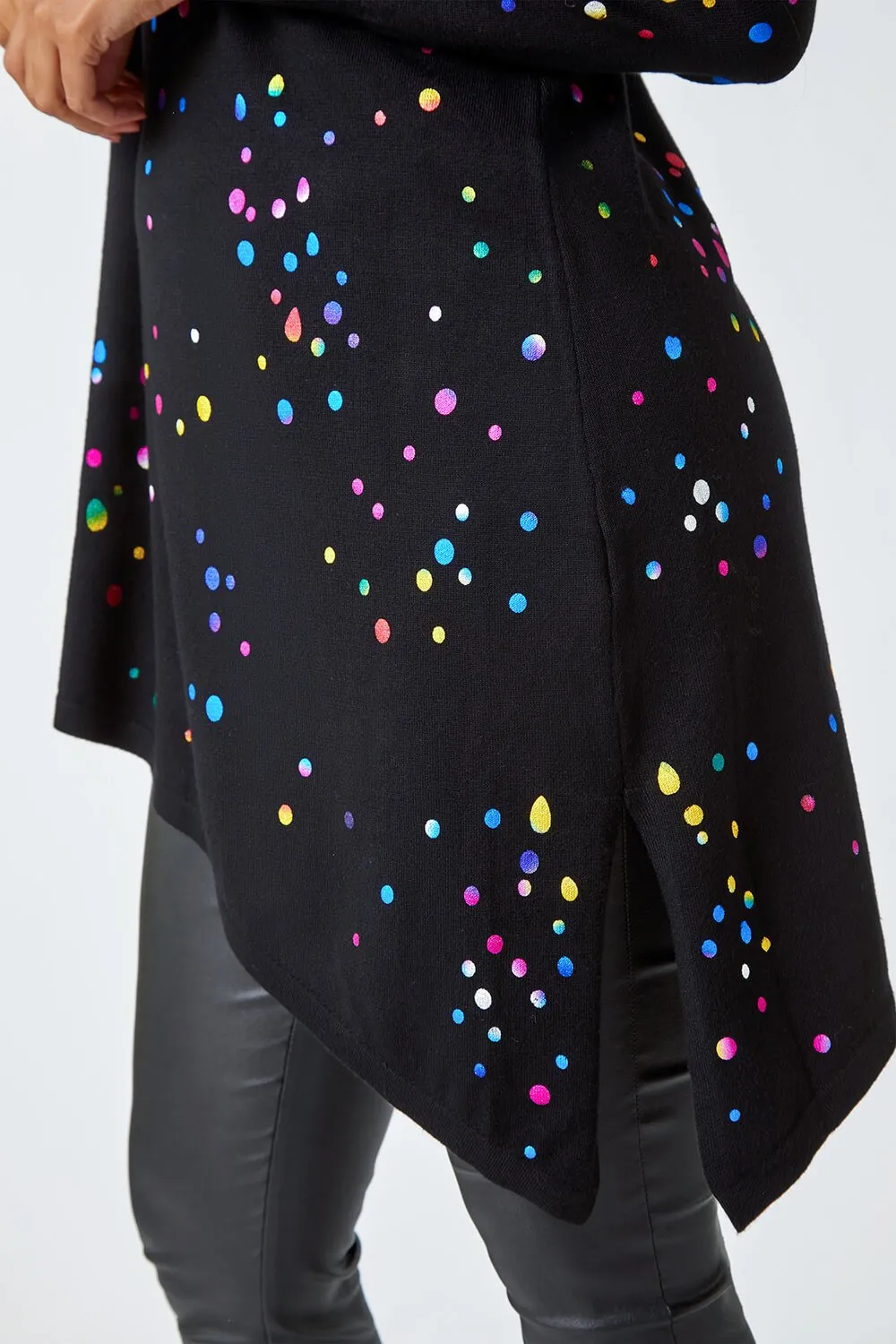 Black Metallic Spot Print Asymmetric Jumper | Roman UK