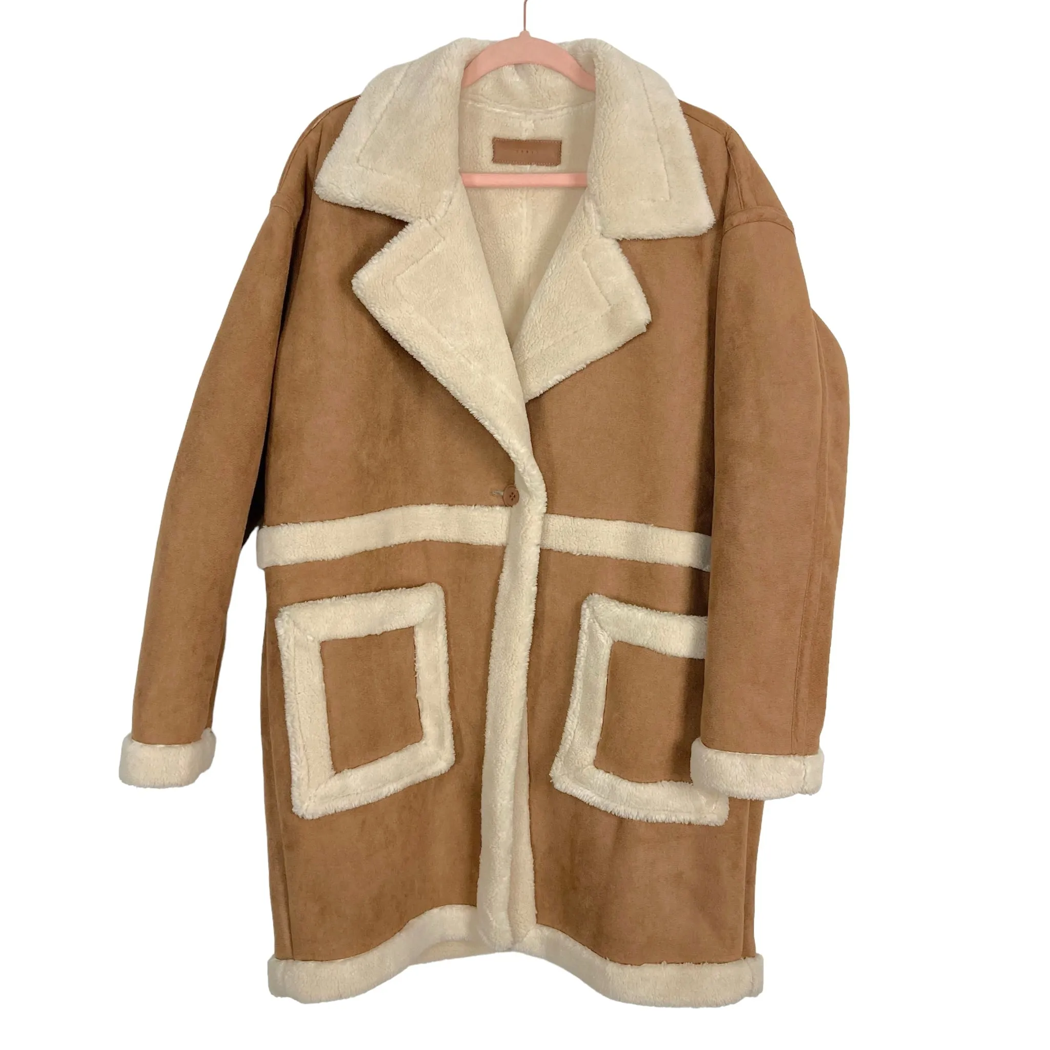 BlankNYC Tan Faux Suede/Fur Coat- Size L (like new, see notes)