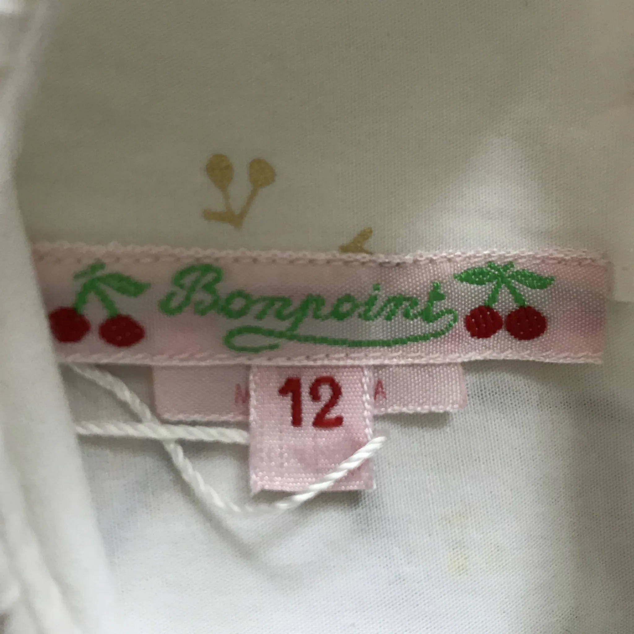 Bonpoint White Cotton Blouse With Gold Cherry Print And Frill Collar