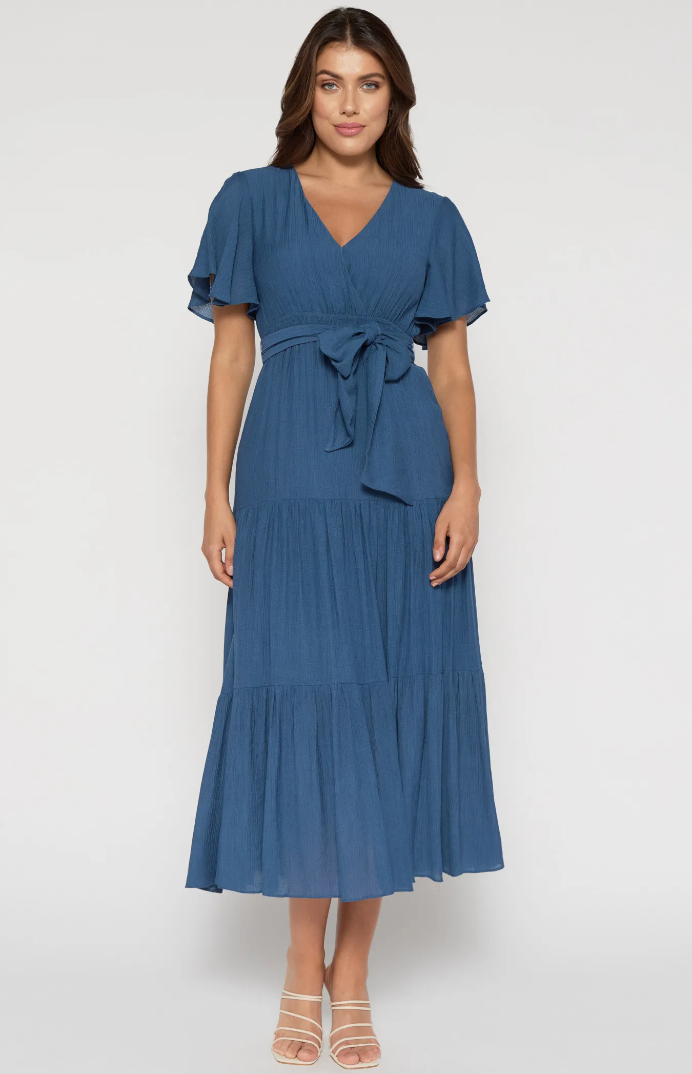 Butterfly Sleeve Shirred Waist Maxi Dress (ADR1138-2A)