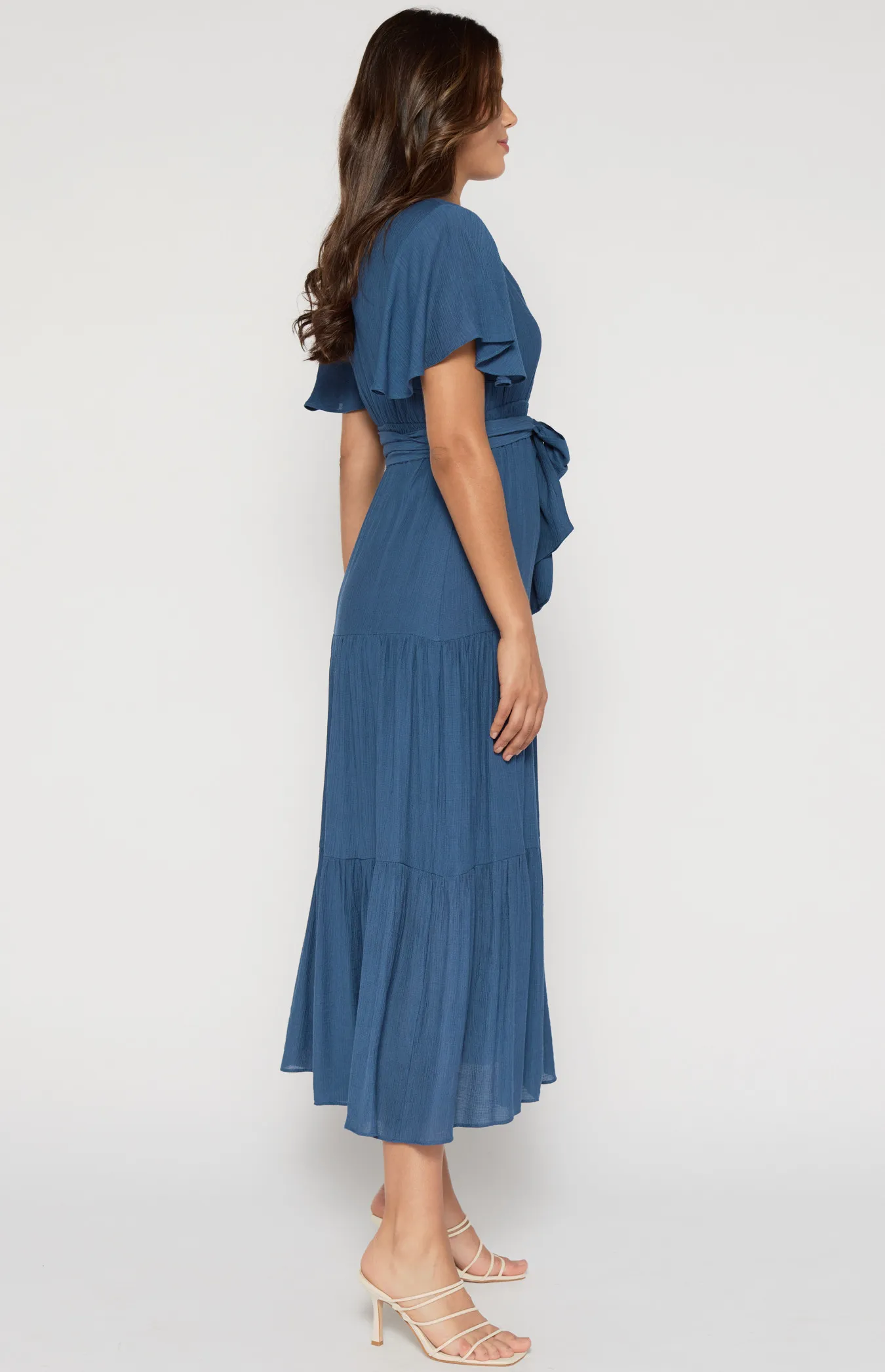 Butterfly Sleeve Shirred Waist Maxi Dress (ADR1138-2A)