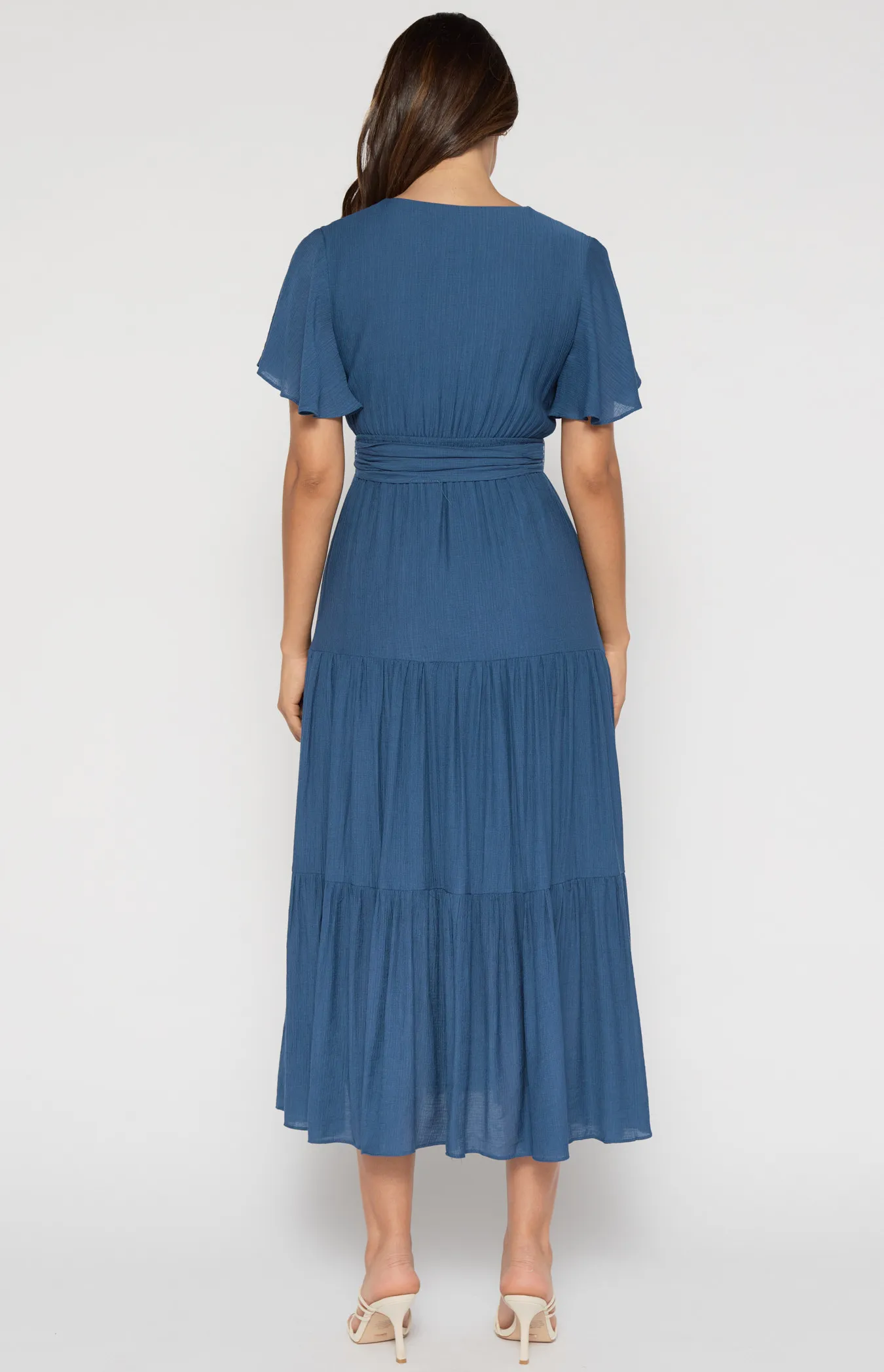 Butterfly Sleeve Shirred Waist Maxi Dress (ADR1138-2A)