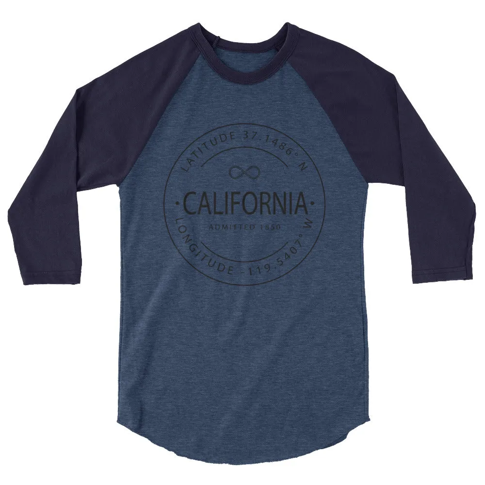 California - 3/4 Sleeve Raglan Shirt - Latitude & Longitude