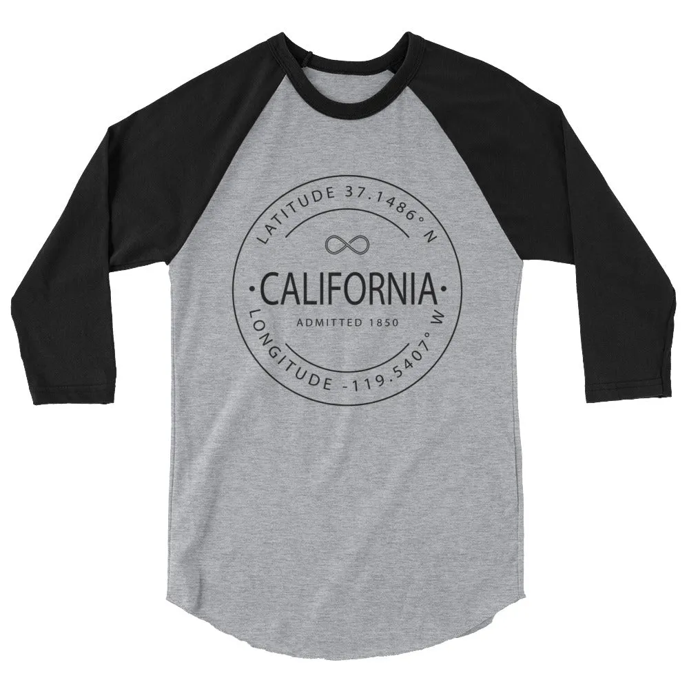 California - 3/4 Sleeve Raglan Shirt - Latitude & Longitude