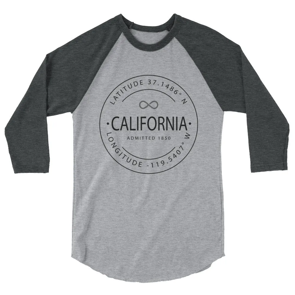 California - 3/4 Sleeve Raglan Shirt - Latitude & Longitude