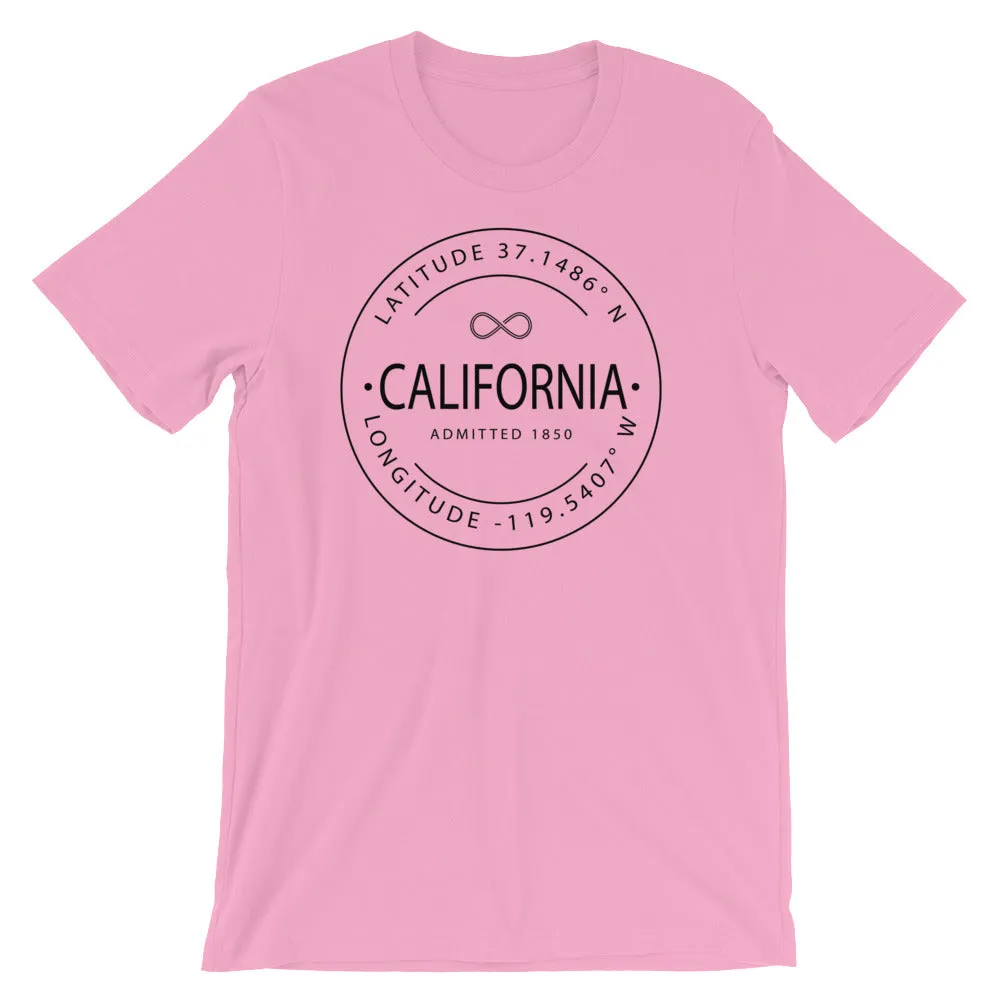 California - Short-Sleeve Unisex T-Shirt - Latitude & Longitude