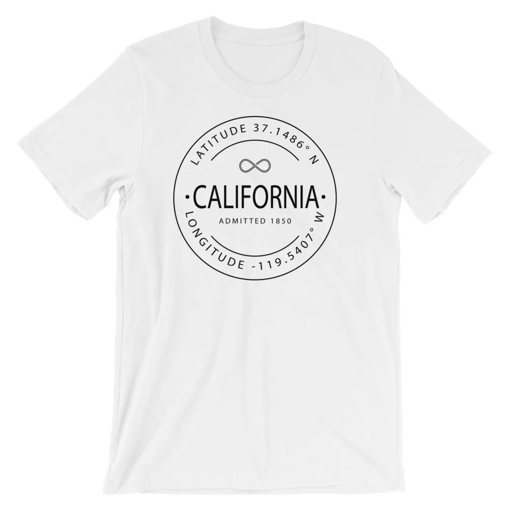 California - Short-Sleeve Unisex T-Shirt - Latitude & Longitude