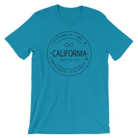 California - Short-Sleeve Unisex T-Shirt - Latitude & Longitude