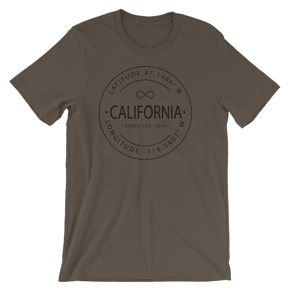 California - Short-Sleeve Unisex T-Shirt - Latitude & Longitude