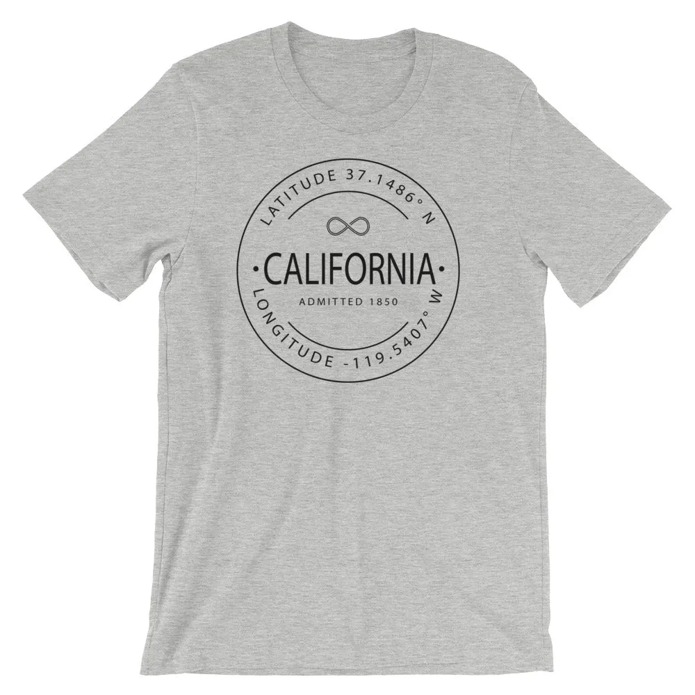 California - Short-Sleeve Unisex T-Shirt - Latitude & Longitude