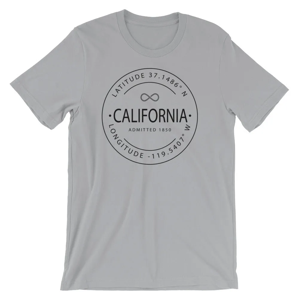 California - Short-Sleeve Unisex T-Shirt - Latitude & Longitude