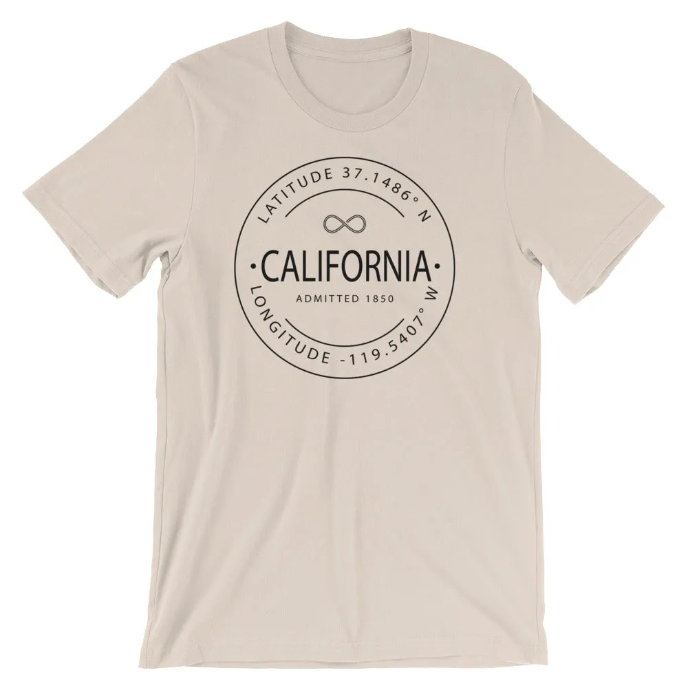 California - Short-Sleeve Unisex T-Shirt - Latitude & Longitude