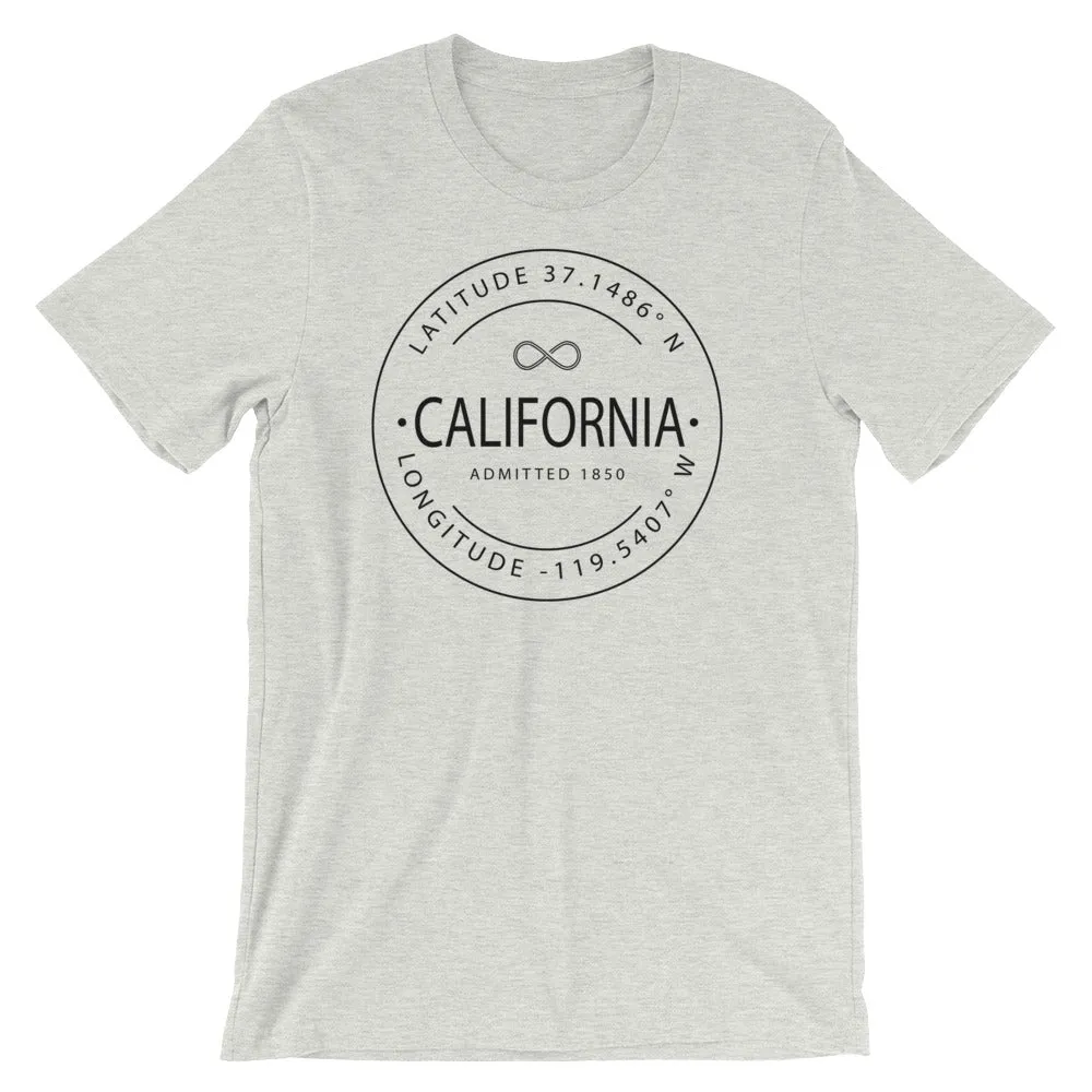 California - Short-Sleeve Unisex T-Shirt - Latitude & Longitude