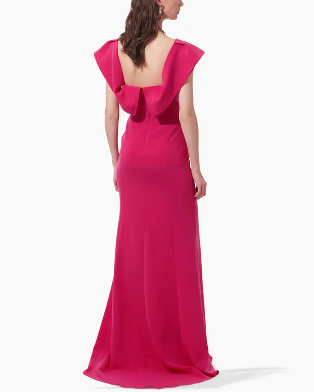 Cerise Pink Drape Neck Flared Gown