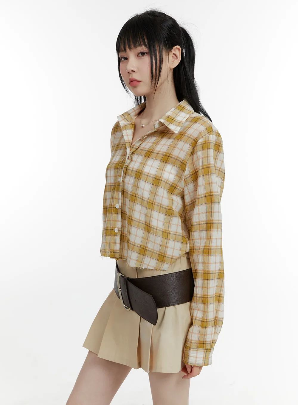 Checkered Cropped Blouse CA401