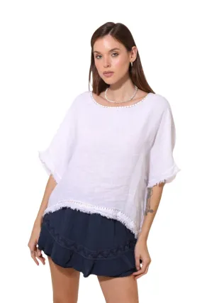 Clever Alice Linen Rainbow Seam Blouse in White or Black