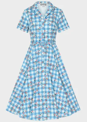 Collectif Caterina Gingham Garden 50's Swing Dress Blue