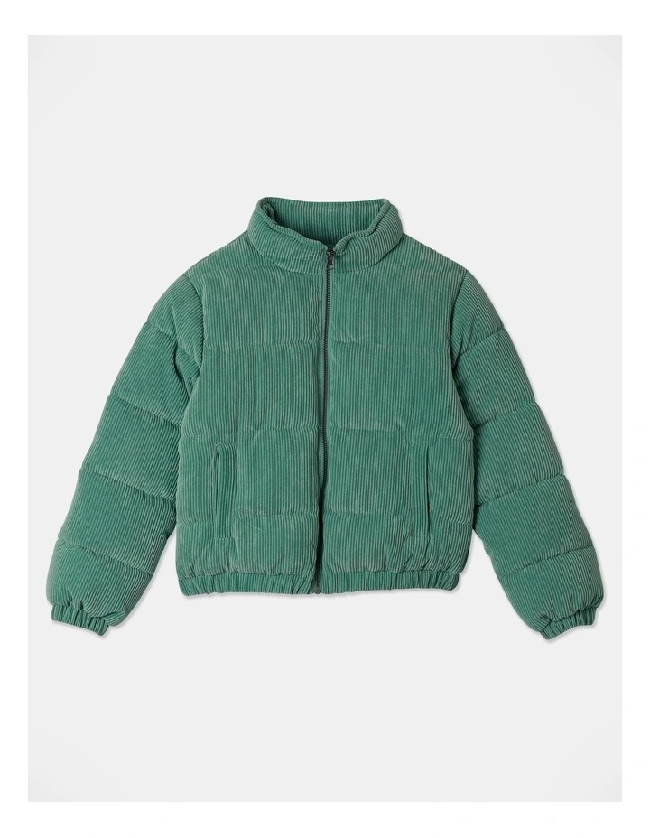 Cord Puffer Jacket in Teal