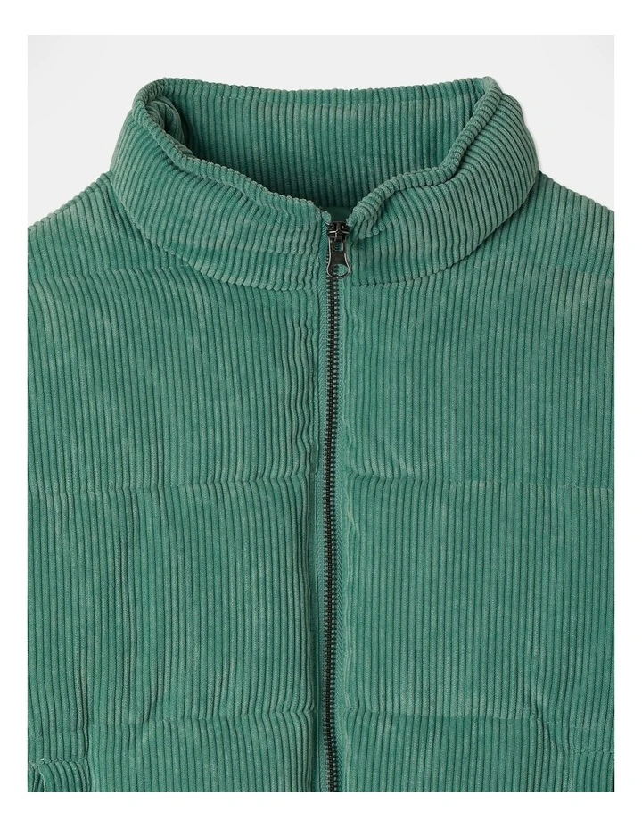 Cord Puffer Jacket in Teal