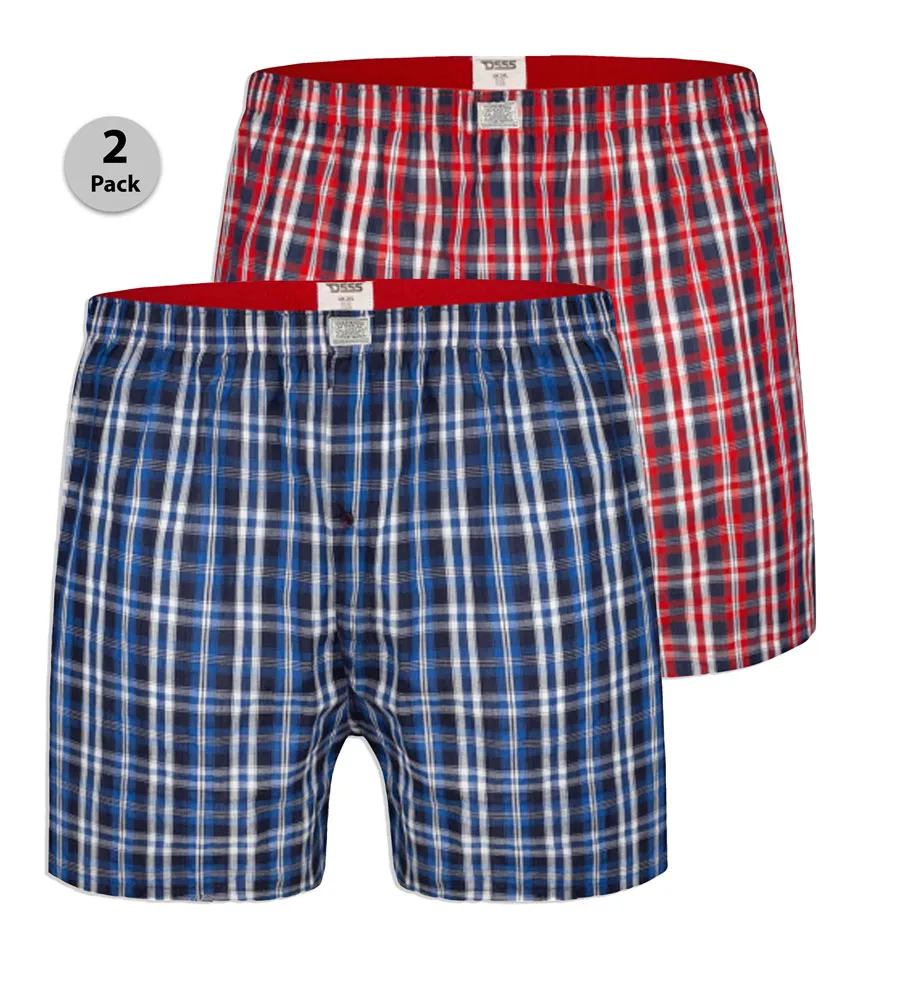 D555 Big Mens Pack of Two Woven Boxer Shorts (PLAID)