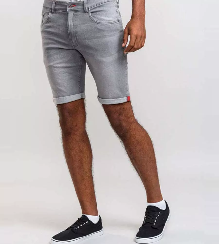 D555 Mens Grey Stretch Denim Shorts (GRIFFIN 2)