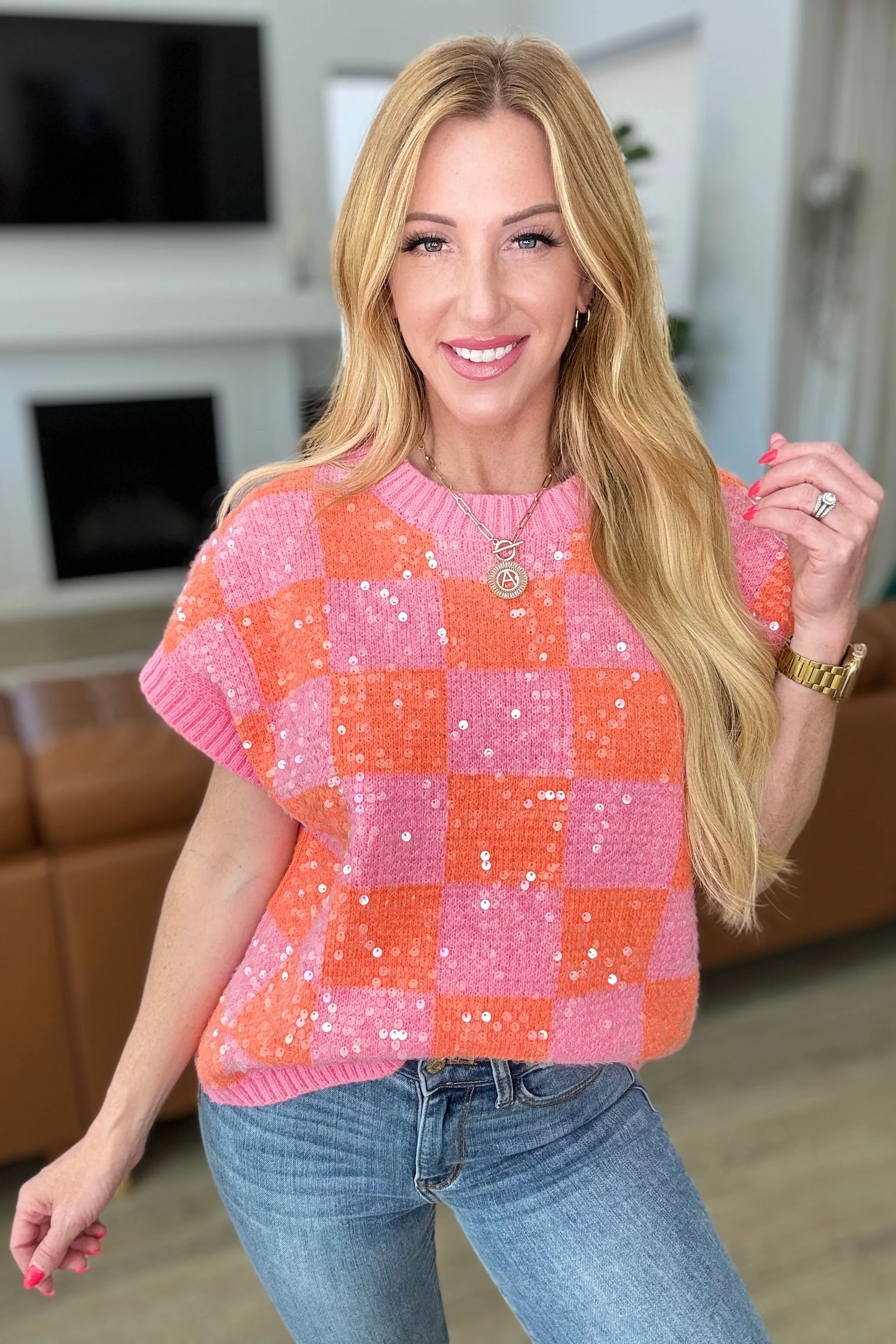 Dazzle Me Checkered Sequin Top