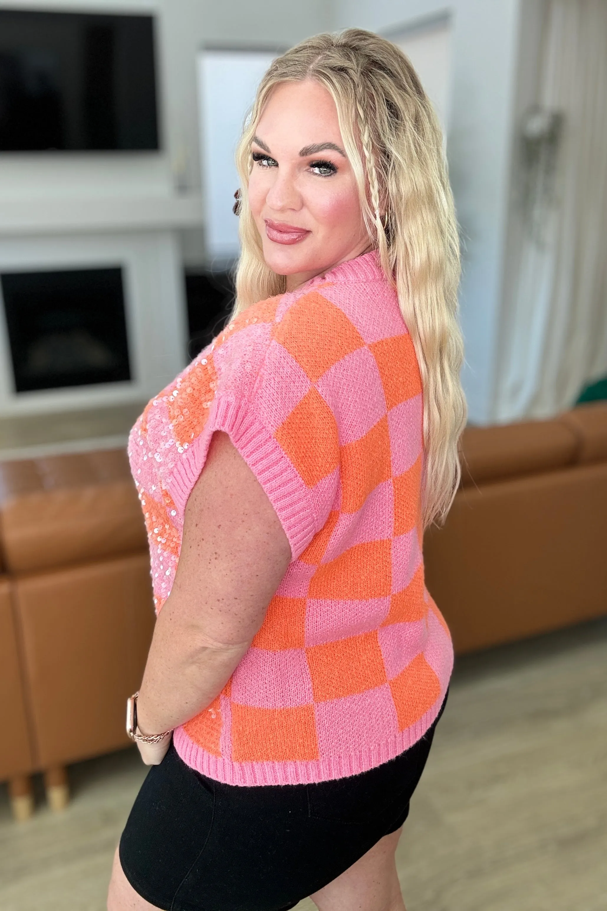 Dazzle Me Checkered Sequin Top