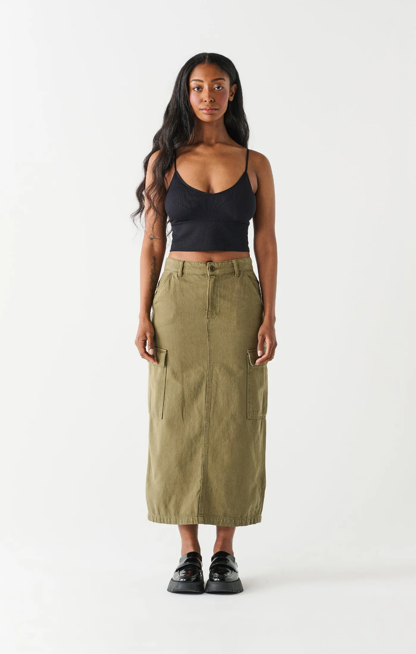 Dex Utility Maxi Skirt In Khaki Wash