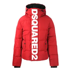 Dsquared2 Large Vertical Logo Red Down Jacket