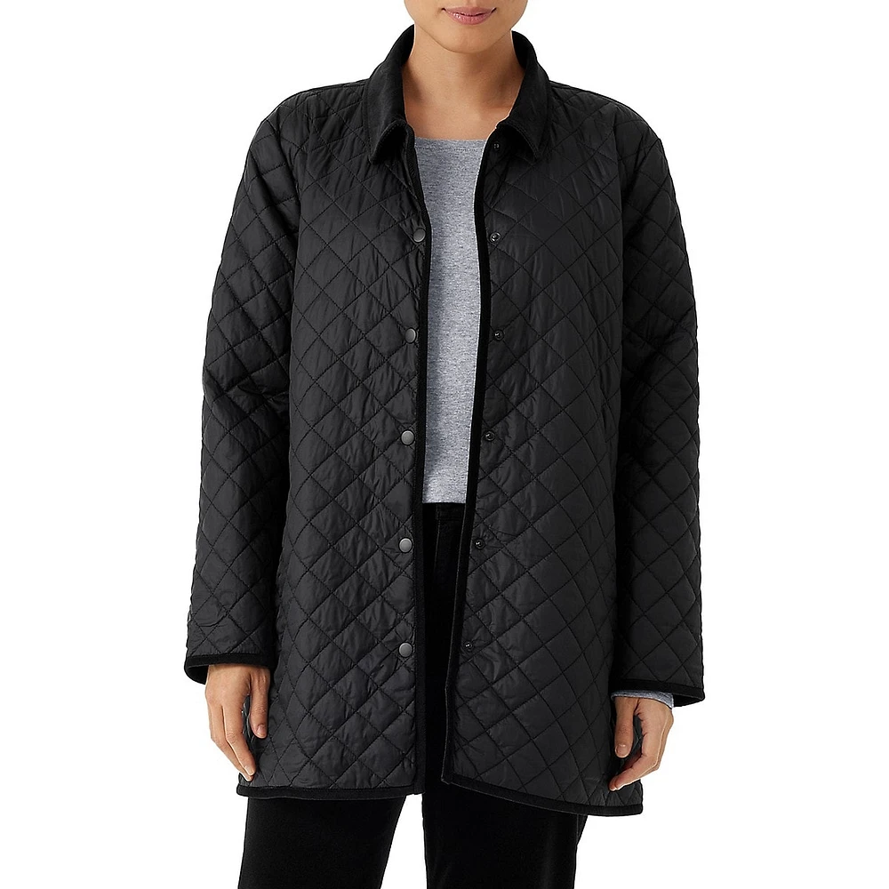 Eileen Fisher Diamond-Quilted Collared Nylon Coat