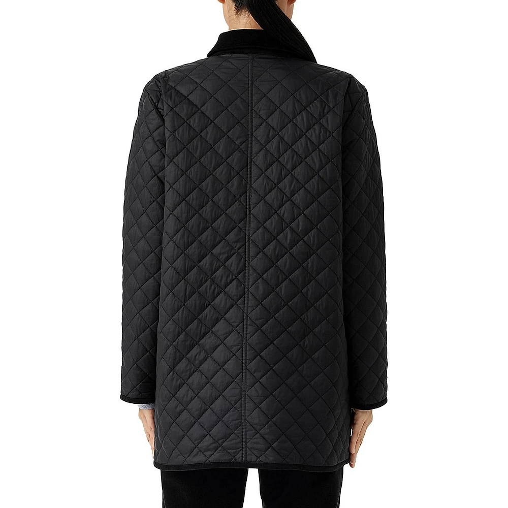 Eileen Fisher Diamond-Quilted Collared Nylon Coat