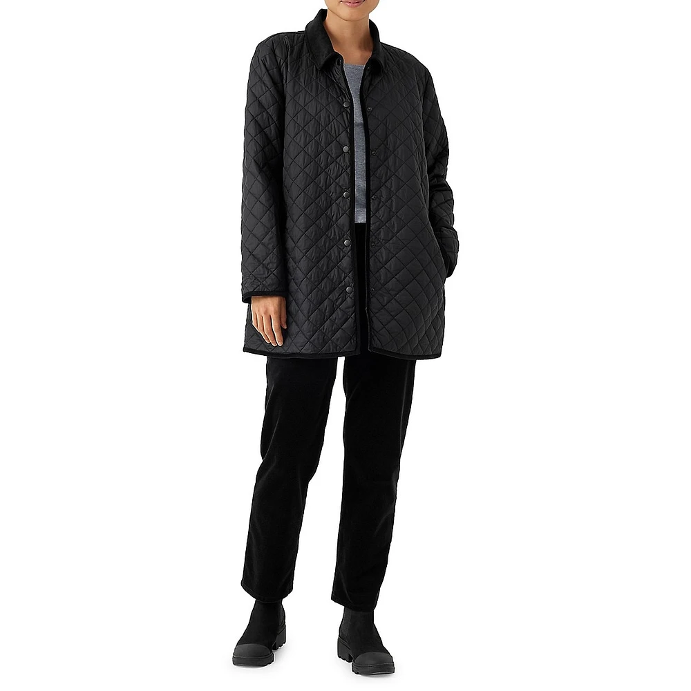 Eileen Fisher Diamond-Quilted Collared Nylon Coat