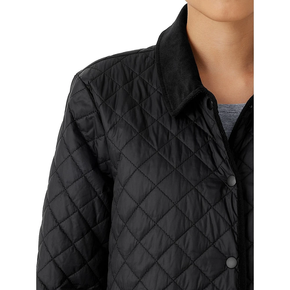 Eileen Fisher Diamond-Quilted Collared Nylon Coat