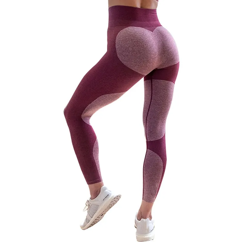 Fashion Women Leggings Fitness High Waist Elastic Push Up Color Block Patchwork Ankle Length Spandex Leggings